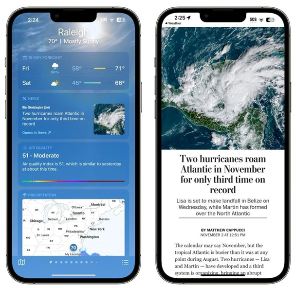 灯塔苹果14维修分享iPhone 14手机如何看天气时顺带看新闻 