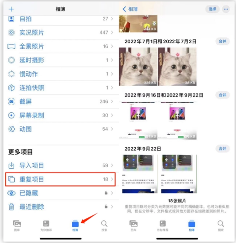 灯塔苹果手机维修分享iOS 16 中相册重复项目功能使用方法 